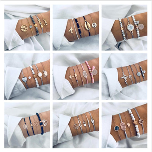 Ahmed 15 Style Bohemian Trendy Bracelet sets for Women Fashion Plain Shell Map Heart Animal Palm Beads Tassel Bracelets Jewelry